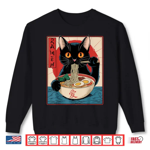 Sweatshirt Funny Cat Eating Ramen Japanese Kawaii Anime Gifts Shirt