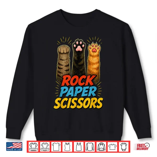 Sweatshirt Funny Cat Paws Graphic Tee Rock Paper Scissors Animal Rescue Shirt