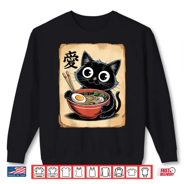Sweatshirt Funny Cat Ramen Japanese Kawaii Anime Cat Men Women Shirt