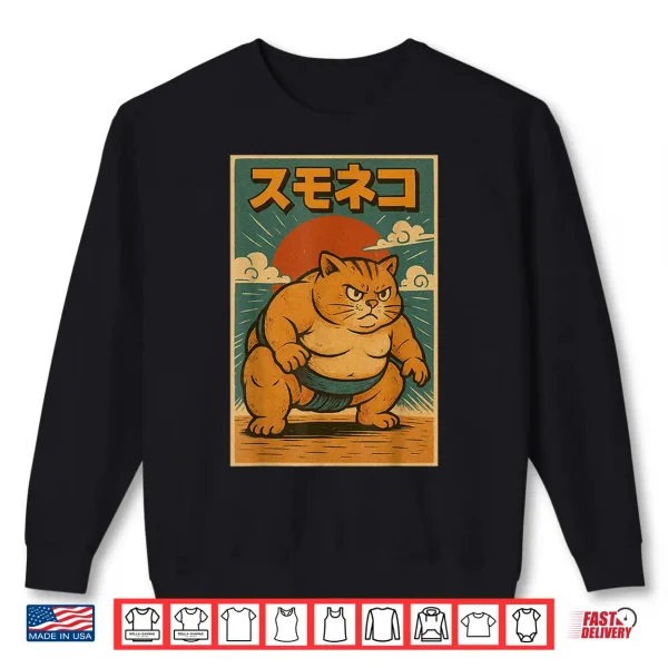 Sweatshirt Funny Cat Sumo Wrestler Japanese Art Anime Ukiyo e Graphic Shirt