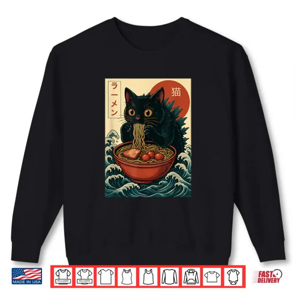 Sweatshirt Funny Catzilla Anime Ramen Japanese Cat Gifts Men Women Kids Shirt