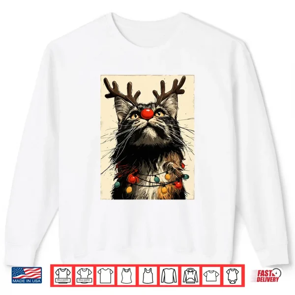 Sweatshirt Funny Christmas Maine Coon Cat Holiday Lights Festive Animal Shirt