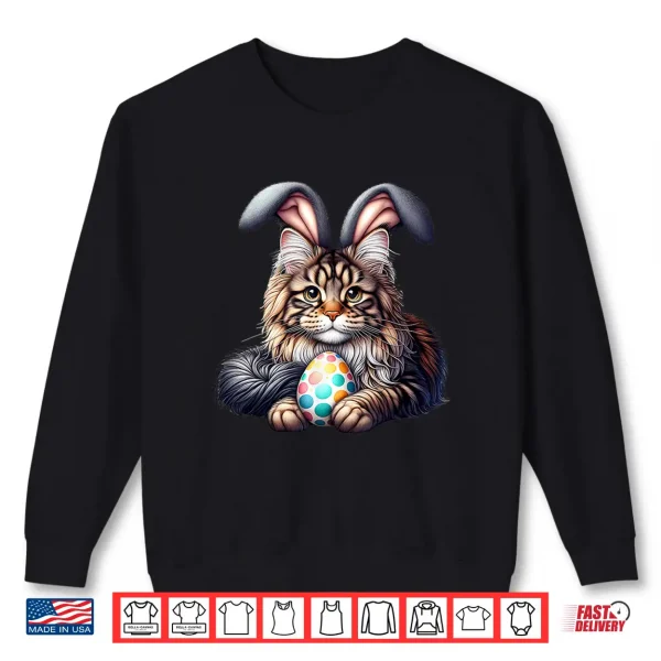 Sweatshirt Funny Easter Cute Maine Coon Cats Pets Bunny Rabbits Easter Shirt