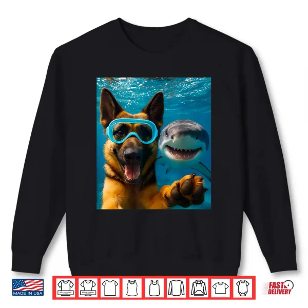 Sweatshirt Funny German Shepherd Dog Selfie with Shark Ocean Lovers Shirt