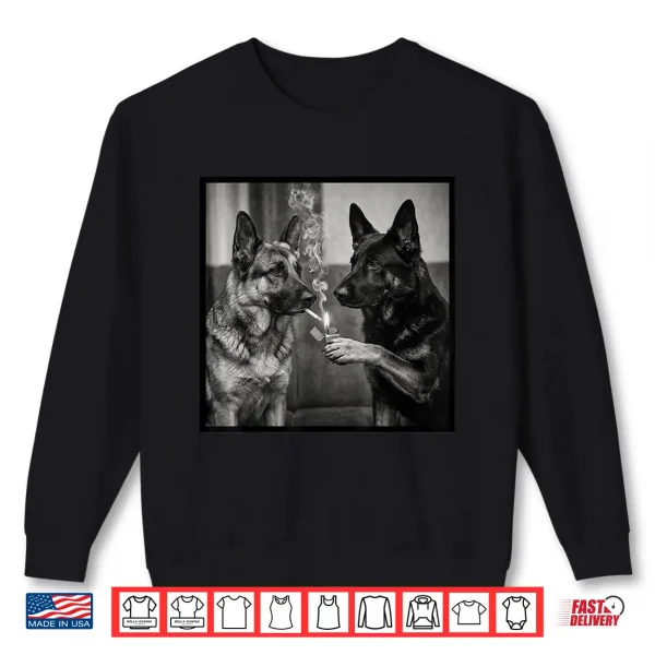 Sweatshirt Funny German Shepherd Dogs Smoking Together Scene Shirt