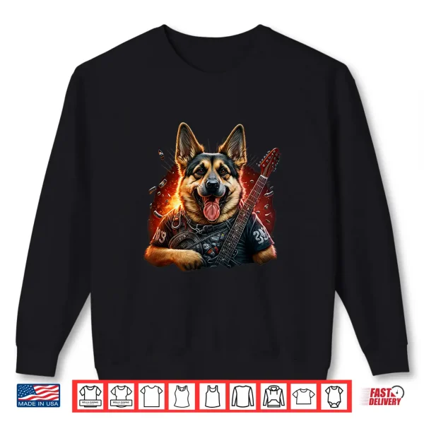 Sweatshirt Funny German shepherd Dog Rock And Roll Guitar Music Shirt