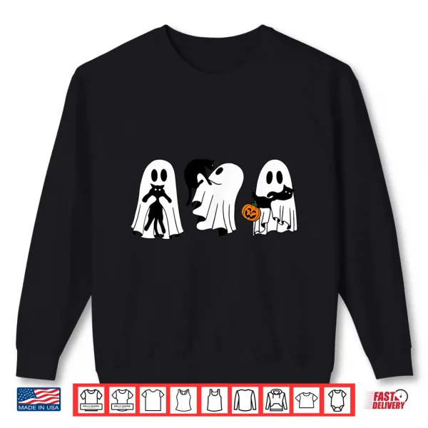 Sweatshirt Funny Ghost Holding A Black Cat Halloween Shirt