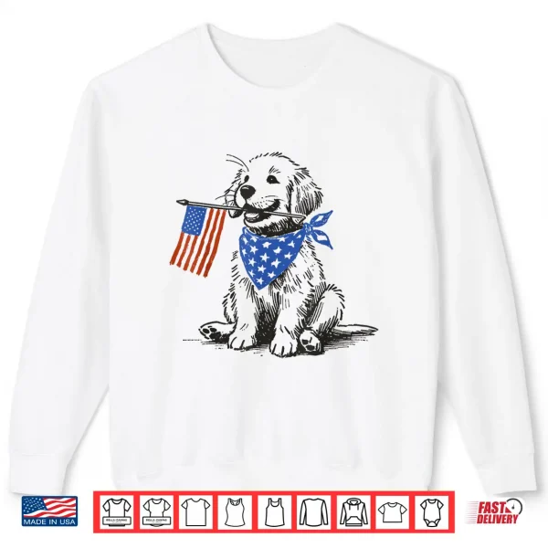 Sweatshirt Funny Golden Retriever American Flag Bandana 4th Of July Shirt