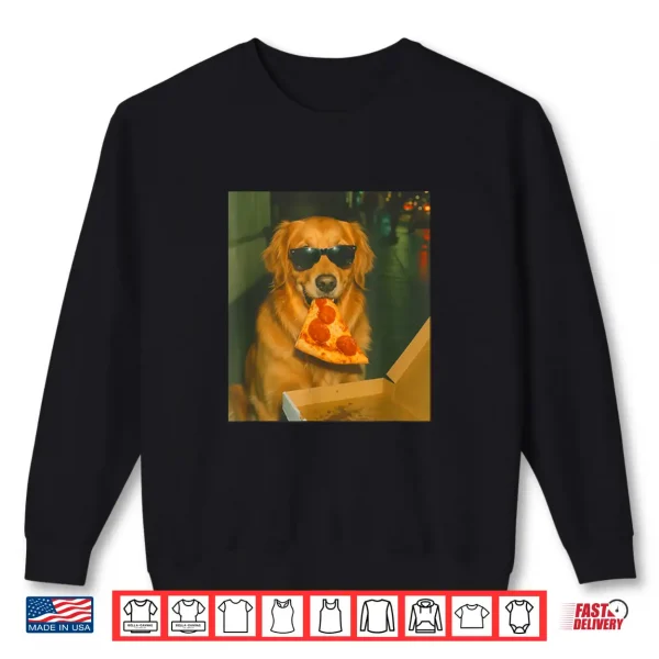Sweatshirt Funny Golden Retriever Dog Eating Pizza Meme Retro Shirt
