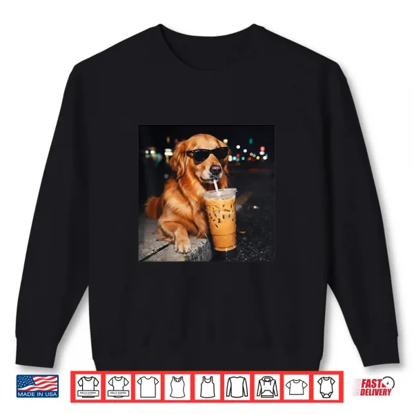 Sweatshirt Funny Golden Retriever Drinking Iced Coffee Lover Humor Premium Tri Blend Shirt