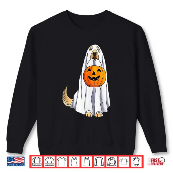 Sweatshirt Funny Halloween Golden Retriever Dog Ghost and Pumpkin Women Shirt