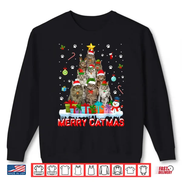 Sweatshirt Funny Maine Coon Cat Lovers Cute Holiday Christmas Tree Shirt