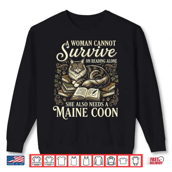 Sweatshirt Funny Maine Coon Mom Book Lover Reading Cat Bookworm Shirt