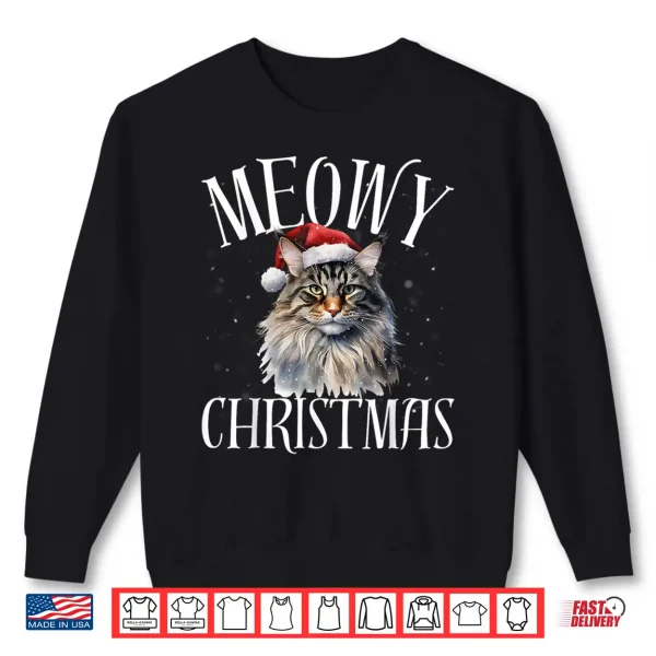 Sweatshirt Funny Meowy Christmas Maine Coon Cat Merry Xmas Holiday Shirt