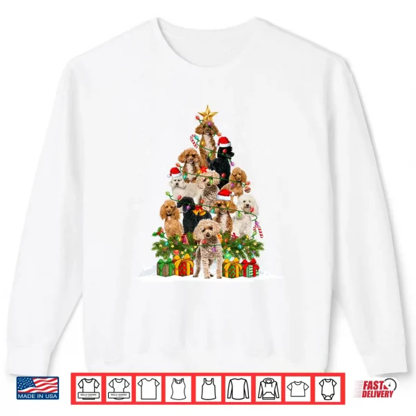 Sweatshirt Funny Poodle Dog Christmas Tree Lights Christmas Xmas PJS Shirt
