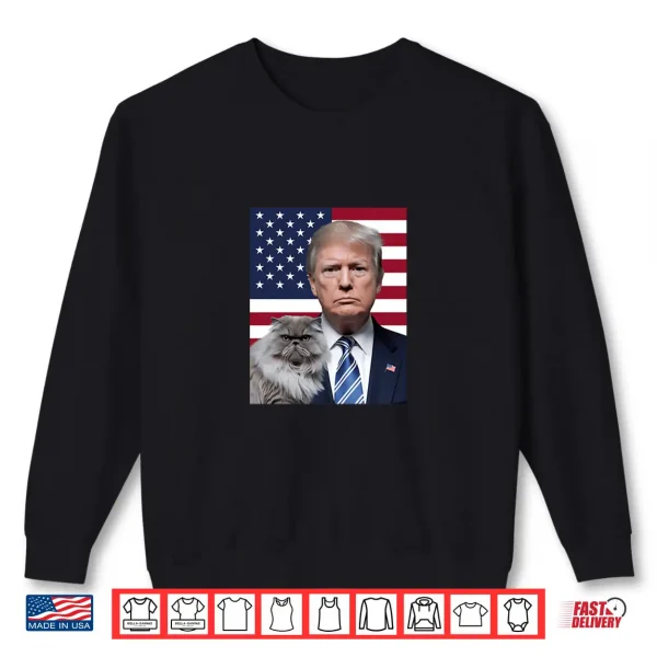 Sweatshirt Funny President Donald Trump With A Persian Cat USA Flag Shirt
