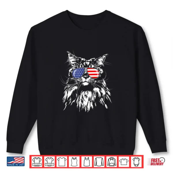 Sweatshirt Funny Proud Maine Coon American Flag cat Shirt Shirt Tee
