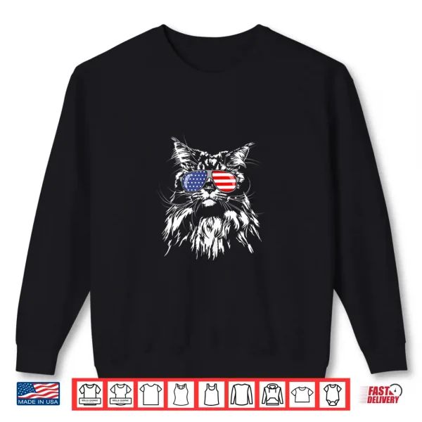 Sweatshirt Funny Proud Maine Coon American Flag sunglasses gift big cat Shirt