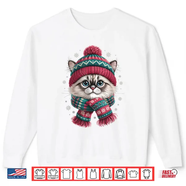 Sweatshirt Funny Ragdoll Cat Santa Hat Christmas Lights Shirt