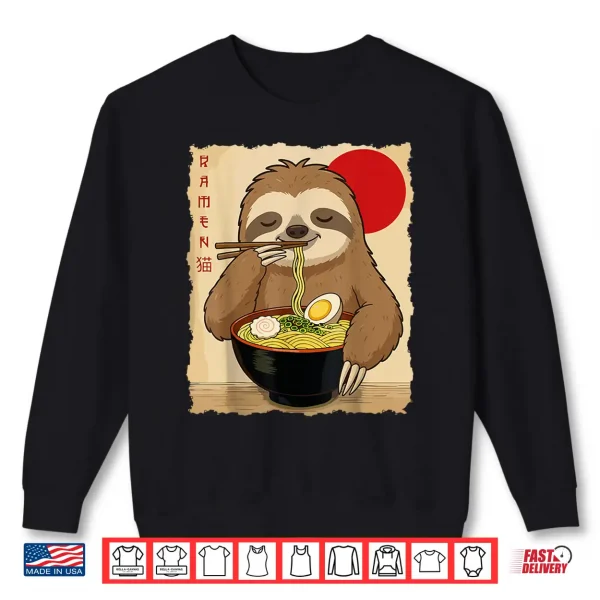 Sweatshirt Funny Sloth Ramen Kawaii Anime Japanese Graphic Women Men Shirt 2