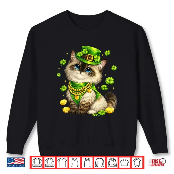 Sweatshirt Funny St Patricks Day Ragdoll Cat Leprechaun Hat Shamrock Shirt