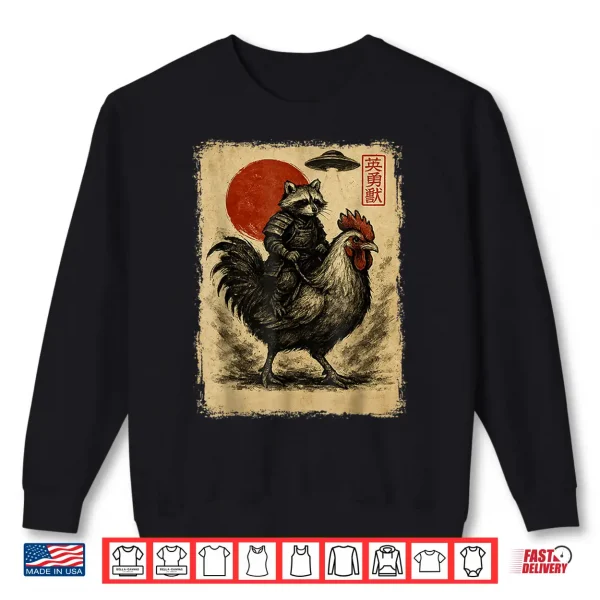 Sweatshirt Funny Vintage Raccoon Rooster Chicken UFO Japanese Anime Shirt 2