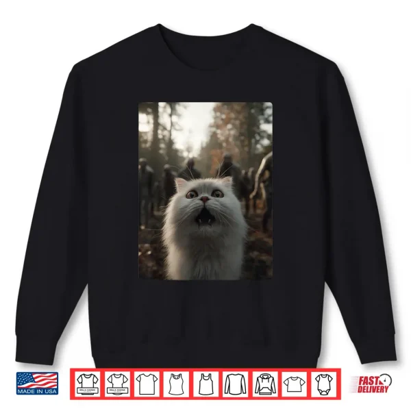 Sweatshirt Funny White Persian Cat Selfie with Zombies Spooky Halloween Shirt