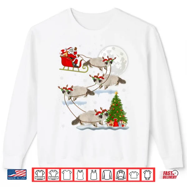 Sweatshirt Funny Xmas Lighting Tree Santa Riding Ragdoll Cat Christmas Shirt