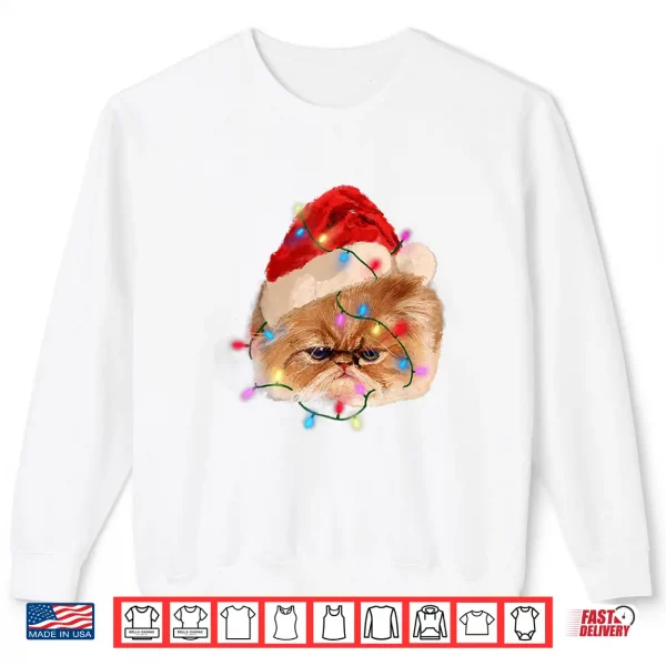 Sweatshirt Funny Xmas Persian Cat Christmas Lights Adorable Face Fluffy Shirt