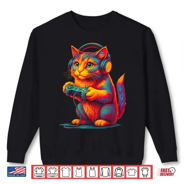 Sweatshirt Gamer Cat Video Games Boys Teen Men Girls Funny Gift Gaming Shirt