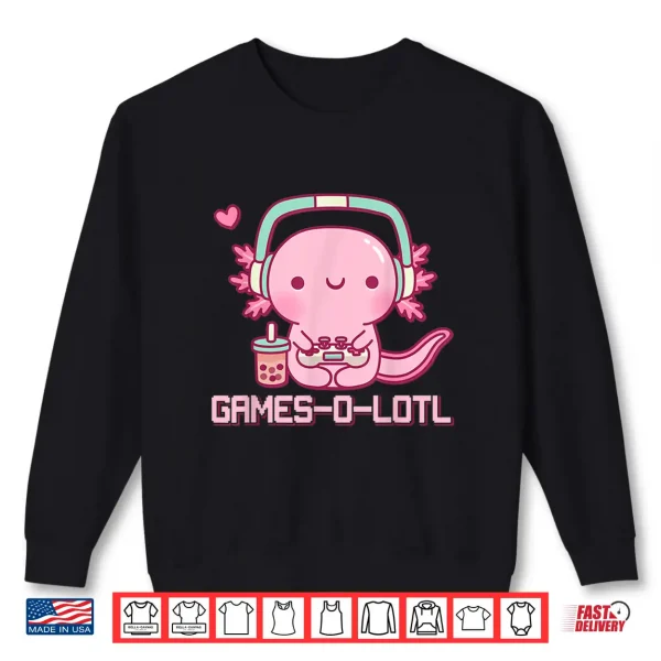 Sweatshirt Gamesolotl Axolotl Video Games Kawaii Anime Gamer Boys Girls Shirt