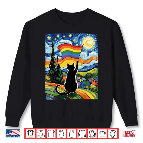 Sweatshirt Gay Pride Cat Art Cat Starry Night Style LGBTQ Pride Support Shirt