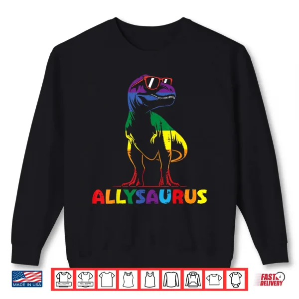 Sweatshirt Gay Pride Month Allysaurus Dino Trex LGBTQ Ally Boys Kids Shirt