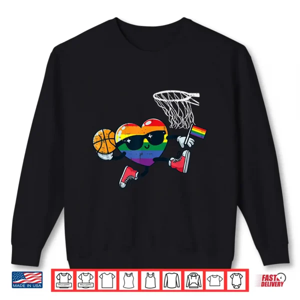 Sweatshirt Gay Pride Month Basketball Heart LGBTQ Ally Rainbow Men Kids Shirt