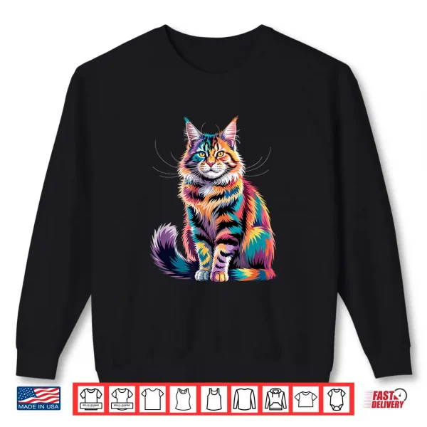 Sweatshirt Geometric Maine Coon Cat Art Visionary Spirit Feline Totem Shirt