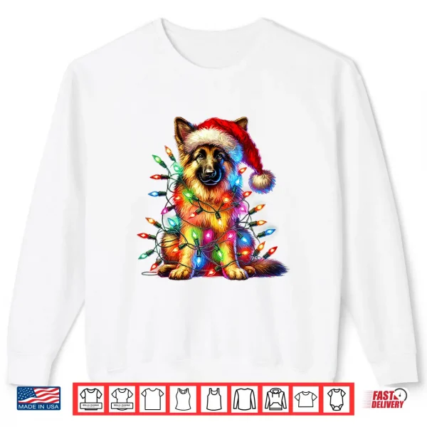 Sweatshirt German Shepherd Christmas Lights Santa Hat Dog Lover Shirt