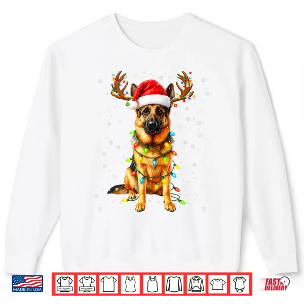 Sweatshirt German Shepherd Christmas Tree Lights Pajama Dog Lover Xmas Shirt