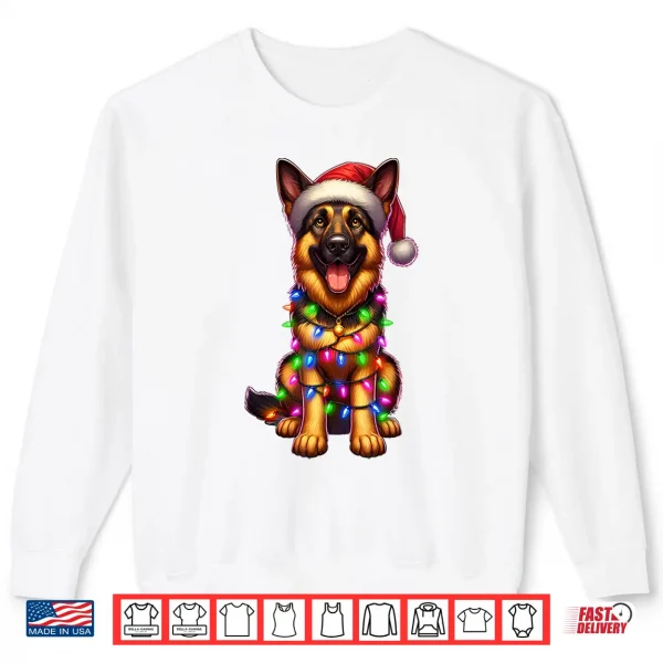 Sweatshirt German Shepherd Christmas Tree Lights Xmas Pajama Dog Lover Shirt