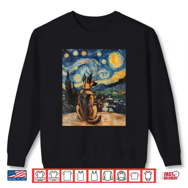 Sweatshirt German Shepherd Dog Doggy Van Gogh Style Starry Night Shirt