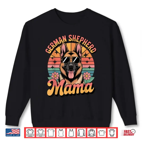 Sweatshirt German Shepherd Dog Mama Floral Vintage 60s 70s Sunglasses Shirt