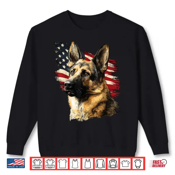 Sweatshirt German Shepherd Dog US America USA American Flag Graphic Shirt