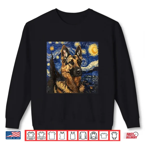 Sweatshirt German Shepherd Dog Van Gogh Style Starry Night Shirt