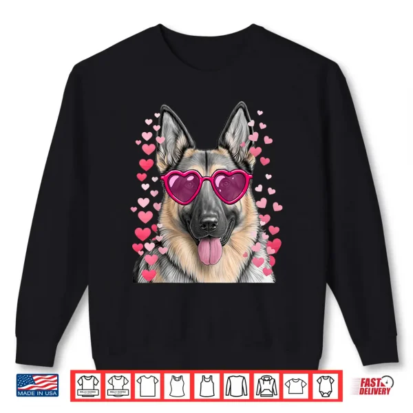 Sweatshirt German Shepherd Face Heart Glasses Valentines Day Dog Shirt