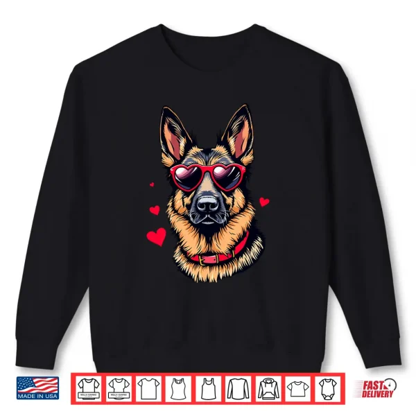 Sweatshirt German Shepherd Heart Glasses Valentines Day Dog Lover Shirt