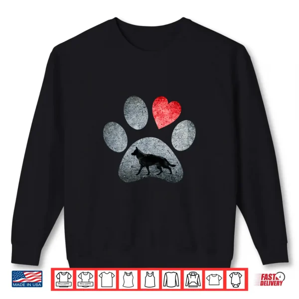 Sweatshirt German Shepherd Paws Dog Lovers Red Heart Gift Shirt