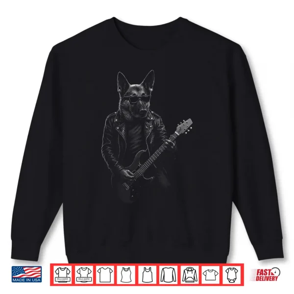 Sweatshirt German Shepherd Playing Guitar Rock Music Dog Lover Shirt