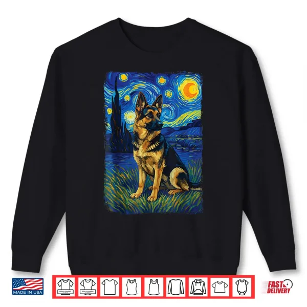 Sweatshirt German Shepherd Starry Night Professional Minimalist Modern Graphic Shirt