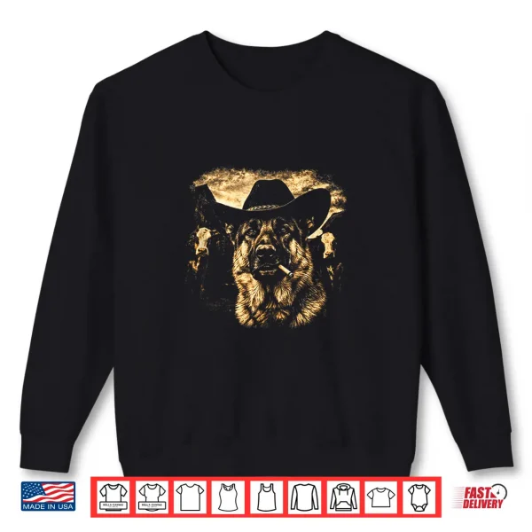 Sweatshirt German Shepherd Western Graphic Cowboy Dog Smoking Shirt