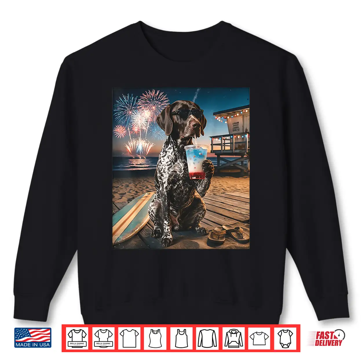 German Shorthaired Pointer Patriotic Beach Fireworks Dog Art Shirt German Shorthaired Pointer Patriotic Beach Fireworks Dog Art Shirt