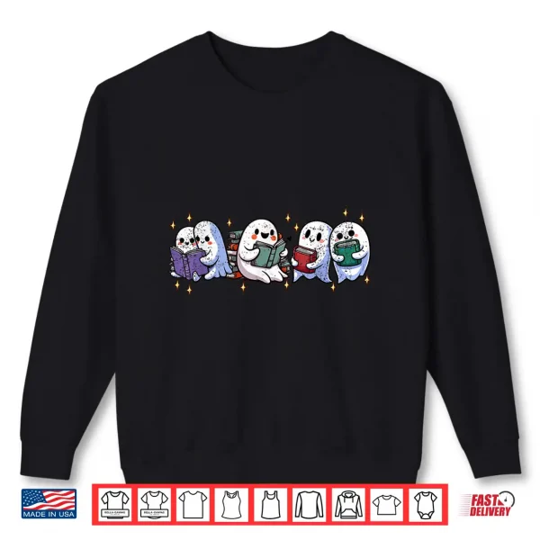 Sweatshirt Ghost Reading Book Halloween Bookworm Reader Bibliophile Shirt